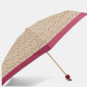 COACH NWT SIGNATURE MINI UMBRELLA IVORY/ROUGE PRINTED NYLON WRIST STRAP